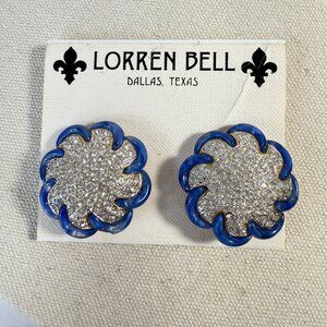 Lorren Bell Blue & Rhinestone‎ Clip-On Earrings New